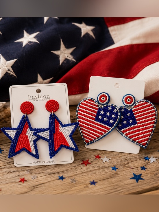 Fashion Jewelry Jewelry - Fashion Jewelry Red, White & Blue Patriotic Beaded Earrings Pick Heart or Star